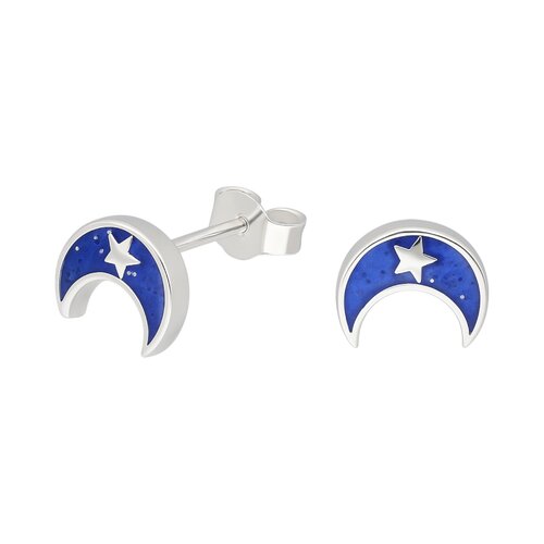 Aro Media Luna Estrella Esmaltado Azul