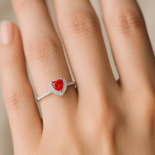 Anillo Corazón Circones Rubí