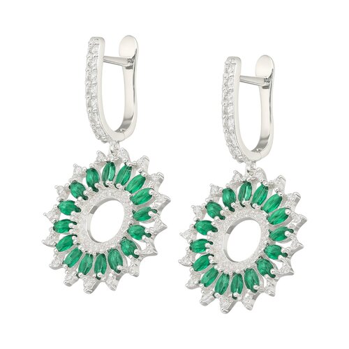 Argolla Flor Circones Baguette Esmeralda 10x12 mm