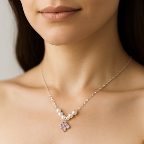 Collar Perlas Flor Circones Rosa Francia