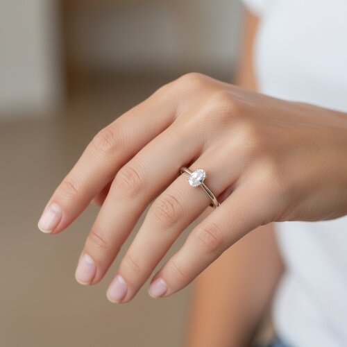 Anillo Solitario Circón Ovalado