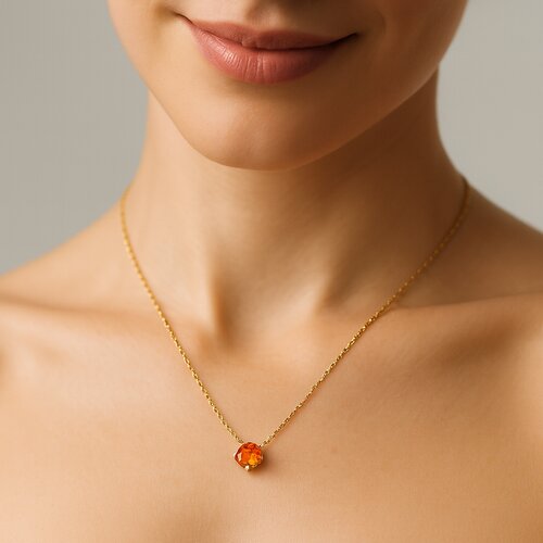 Collar Circón Punto de Luz Granate Naranja 4 mm