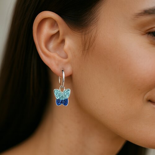 Argolla Mariposa Cristales Agua Marina