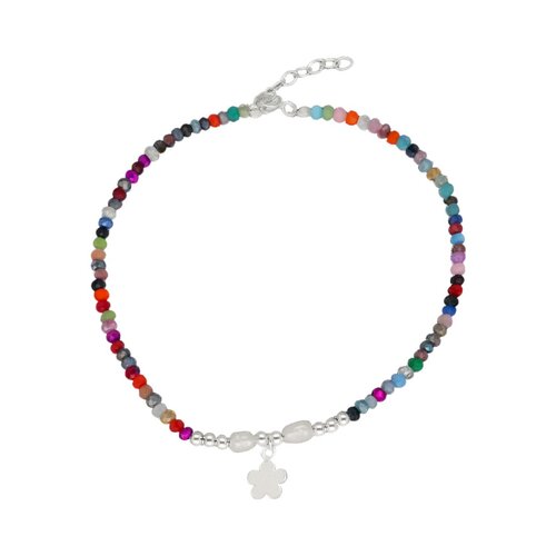 Tobillera Perlas Flor Cristales Multicolor