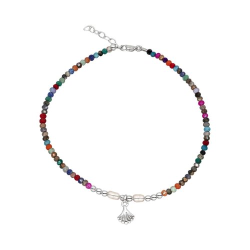 Tobillera Concha Perlas Cristales Multicolor