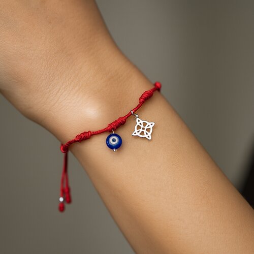 Pulsera Hilo Rojo Ajustable Ojo Turco Nudo de Brujas