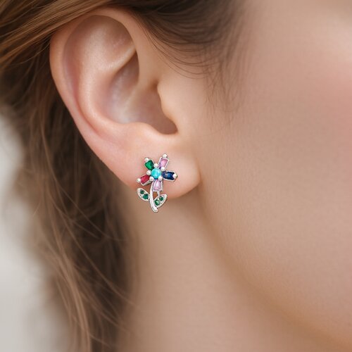 Aro con Tope Flor Circones Baguette Multicolor