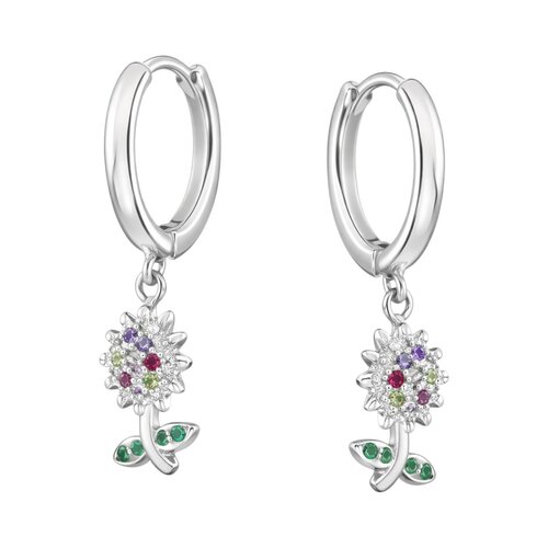 Argolla Huggie Flor Girasol Circones Multicolor 12 mm