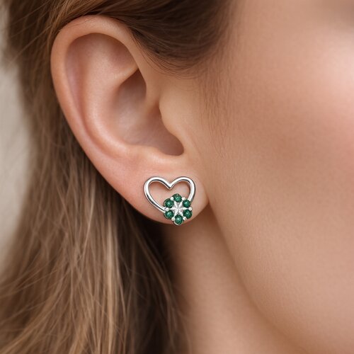 Aro Corazón Flor Circones Esmeralda