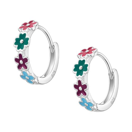 Argolla Huggie Flores Esmaltadas Multicolor 13 mm