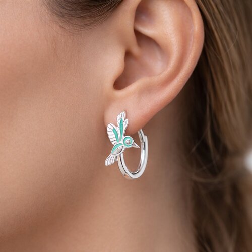 Argolla Huggie Colibrí Esmaltada 13 mm