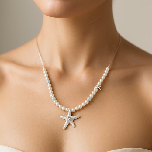 Collar Estrella de Mar Perlas Circones Agua Marina