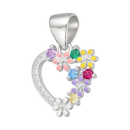 Colgante Corazón Flores Esmaltadas Multicolor Circones