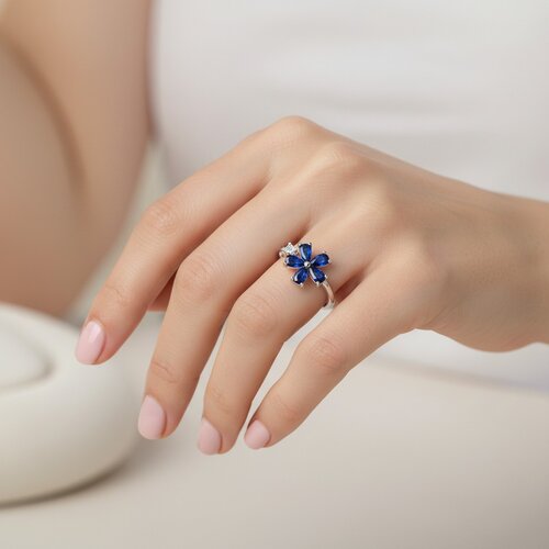 Anillo Ajustable Flor Circones Zafiro