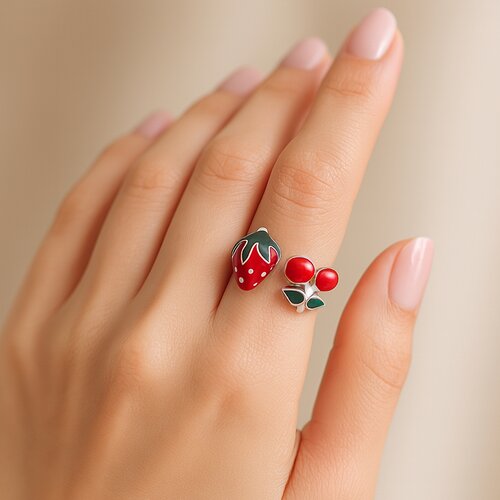 Anillo Ajustable Frutilla Cereza Esmaltada