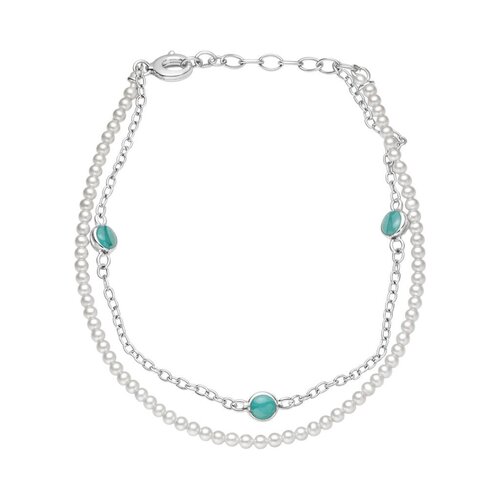 Pulsera Doble Perlas Circones Agua Marina