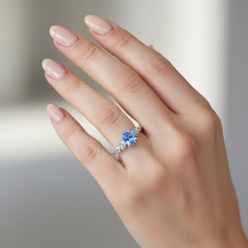 Anillo Media Luna Circones Agua Marina